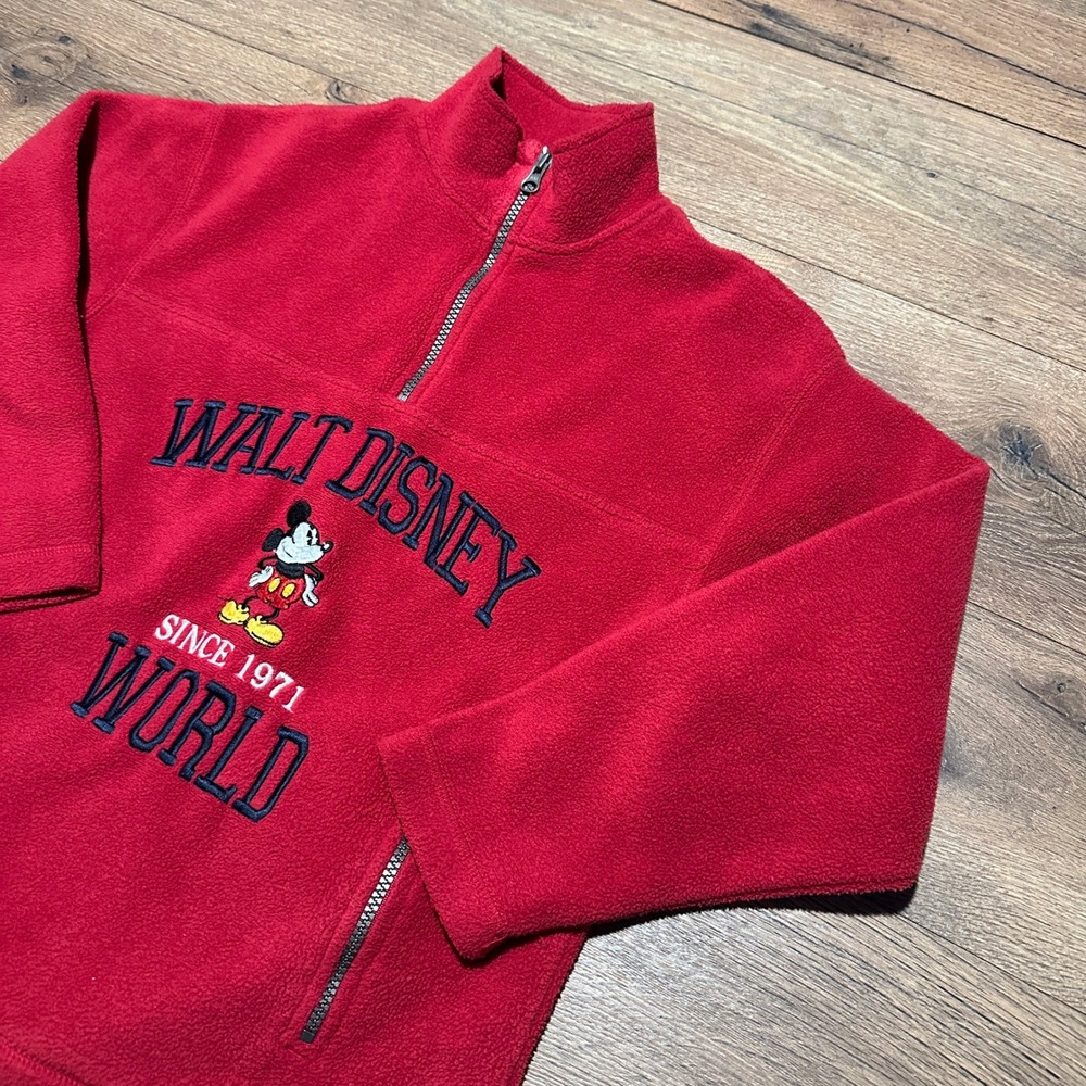 Vintage Walt‎ Disney World Red Fleece Quarter Zip Mickey Mouse Kids Size M